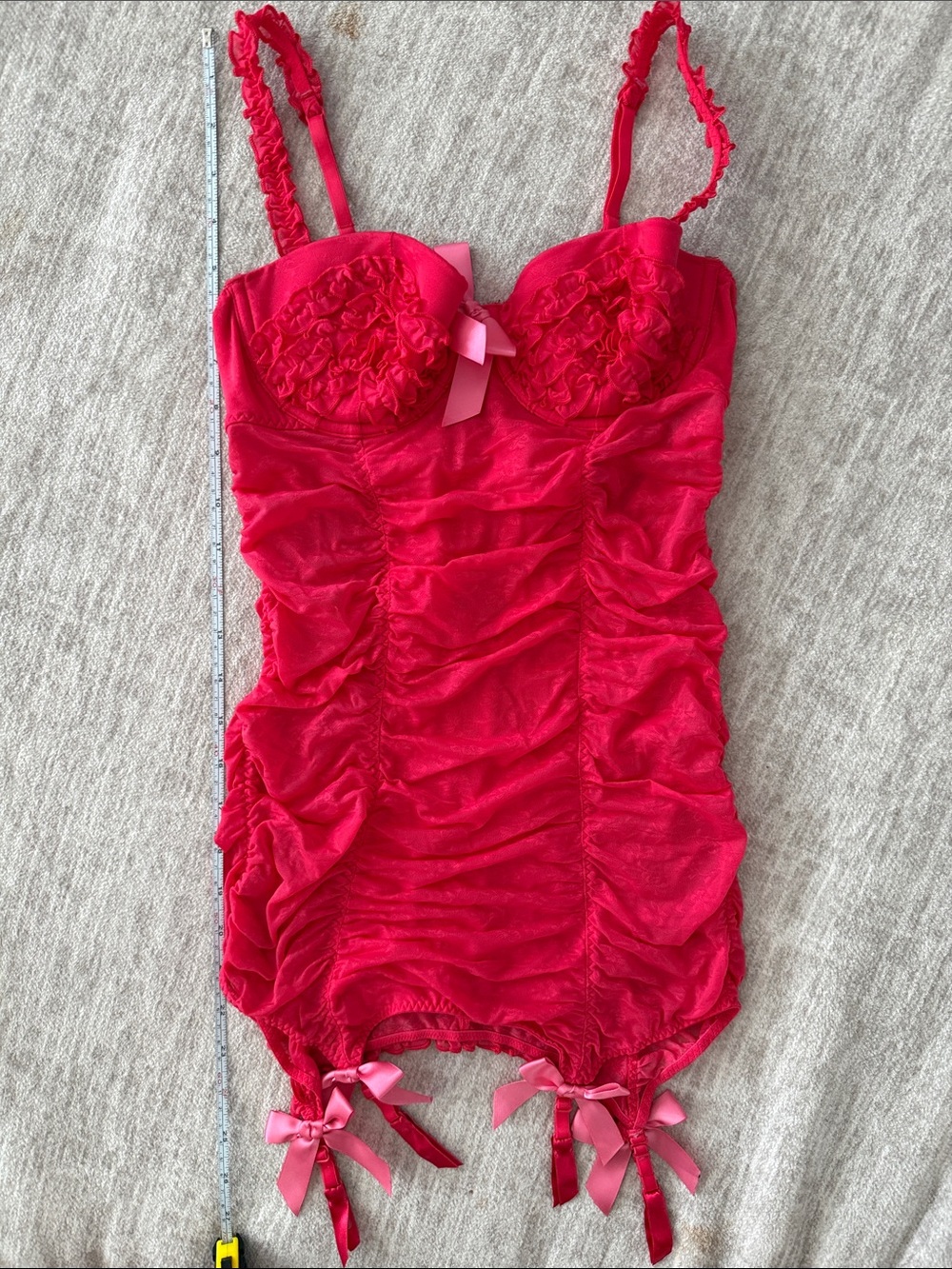 Victoria's Secret Hot Pink Ruffled Garter Chemise